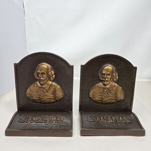 Antique Bradley & Hubbard Cast Iron Shakespeare Bookends 1920's Gold & Brown